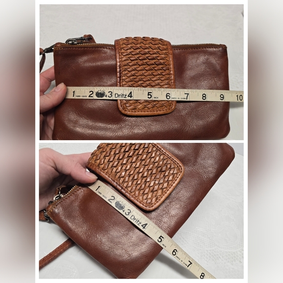 Vilenca Holland Genuine Cognac Brown Leather Crossbody Bay Purse Boho Chic - Picture 14 of 14